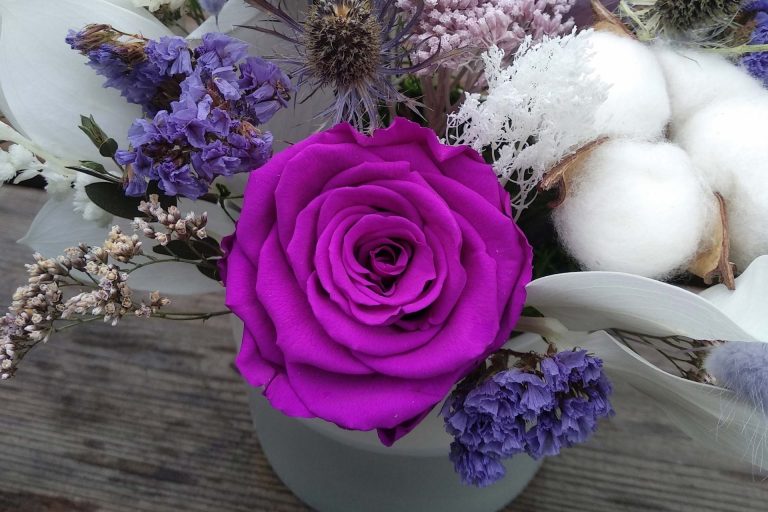 Purple and lavender preserved flowers