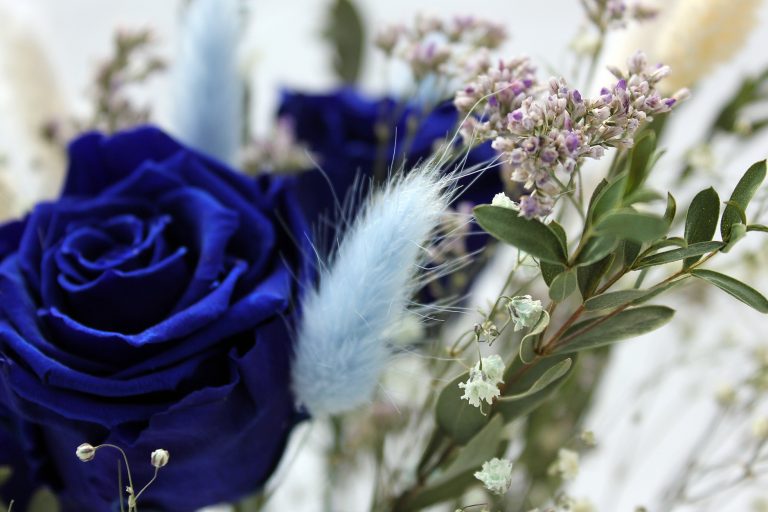 Blue Eternal Roses in Glass Vase