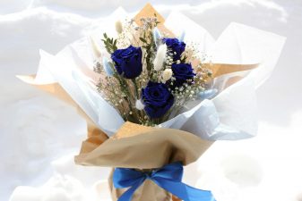 Blue Eternal Roses in Glass Vase