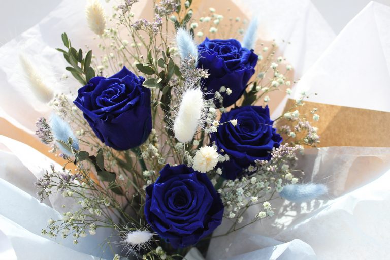 Blue Eternal Roses in Glass Vase