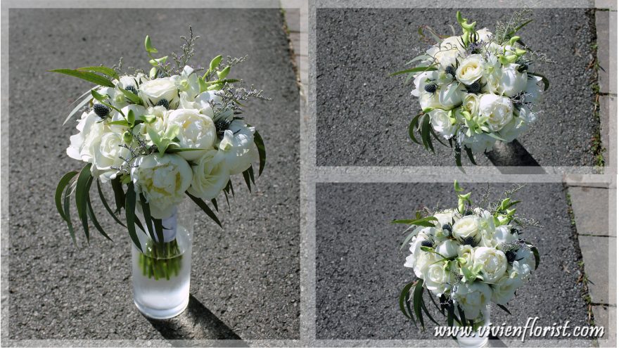 Natural peonies and thistles bouquet in Montreal