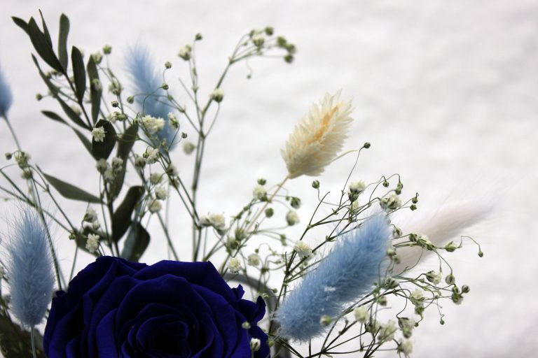 Blue Preserved Rose Vase