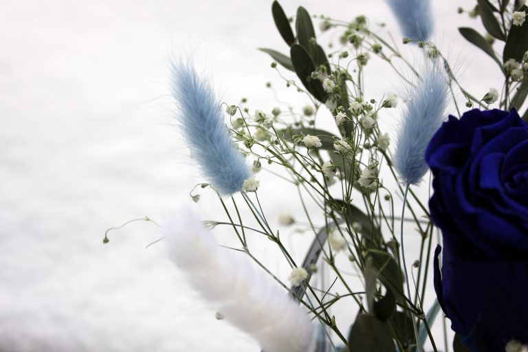 Blue Preserved Rose Vase