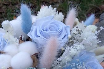 Light blue and pink preserved flower arrangement