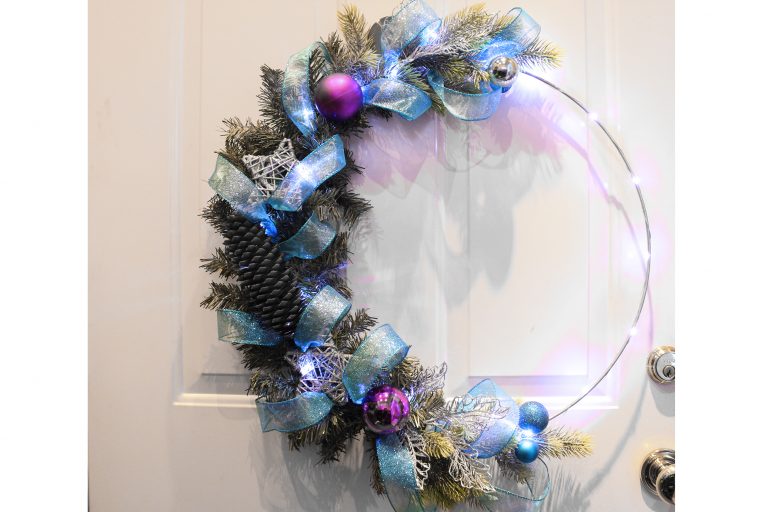 Handmade prelit frosty shiny wreath