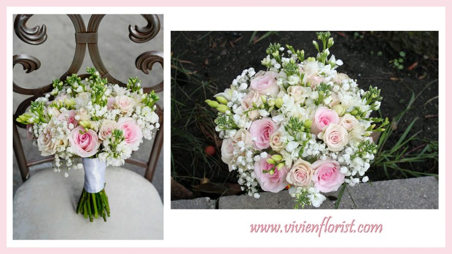 Pretty pink wedding bouquet in Montreal