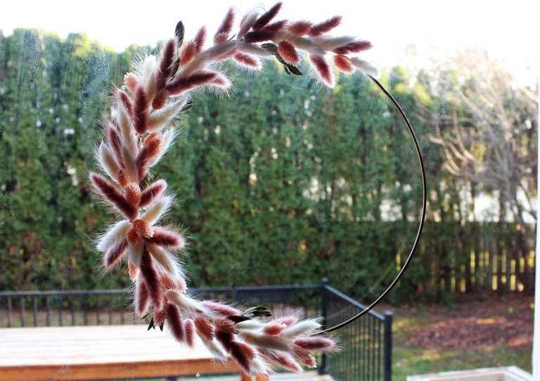 Pink preserved bunny tails wreath