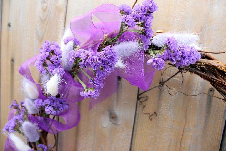 Romantic purple bunny tail wreath