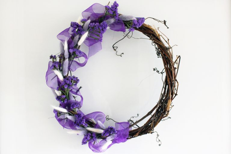 Romantic purple bunny tail wreath