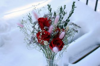 Red Eternal Roses in Glass Vase