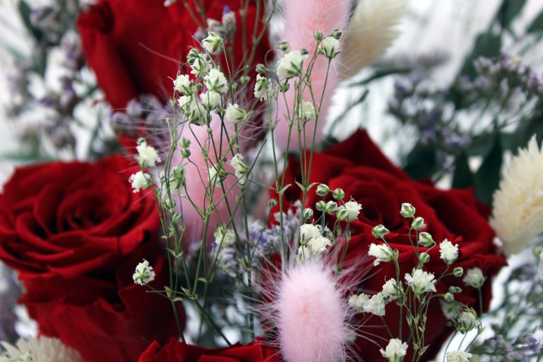 Red Eternal Roses in Glass Vase