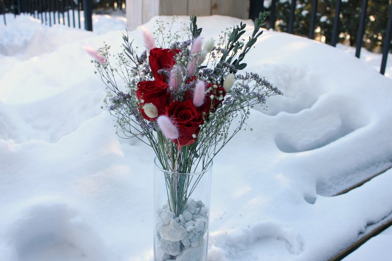 Red Eternal Roses in Glass Vase